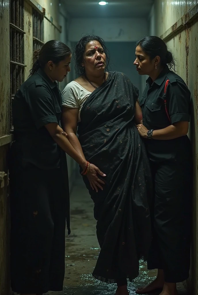 The Indian woman's prisoners, are crying, after head shaved, and waiting for next punishment, are wearing white sharee as Specific clothing for female prisoners , in side the jail Indian women prisoners, who are punished for being chickens in jail every day. And listening to the ears is a daily task