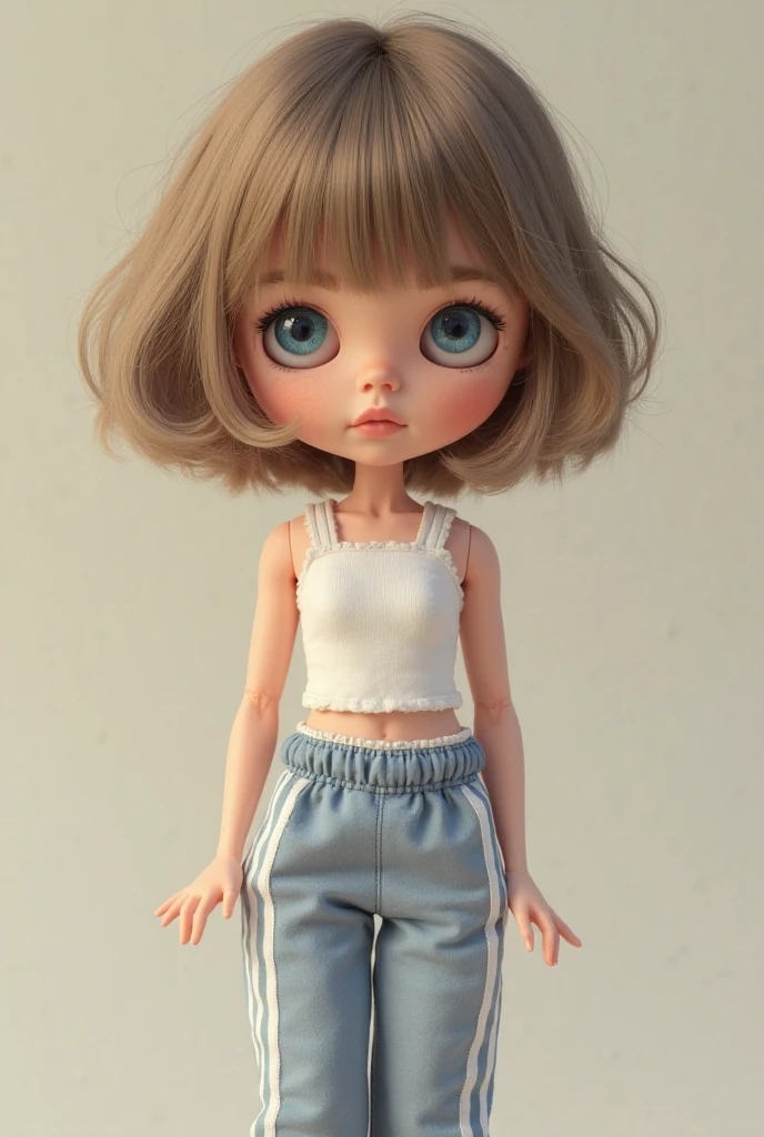 8 year old girl, slightly thick, posing in doggy style, short shorts, crop top, moderately sized breasts