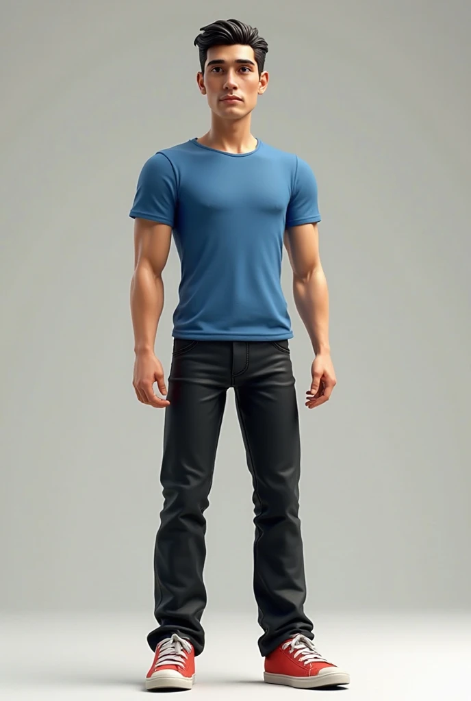 A boy who is not skinny or fat, with black hair and has curls and a very short beard 