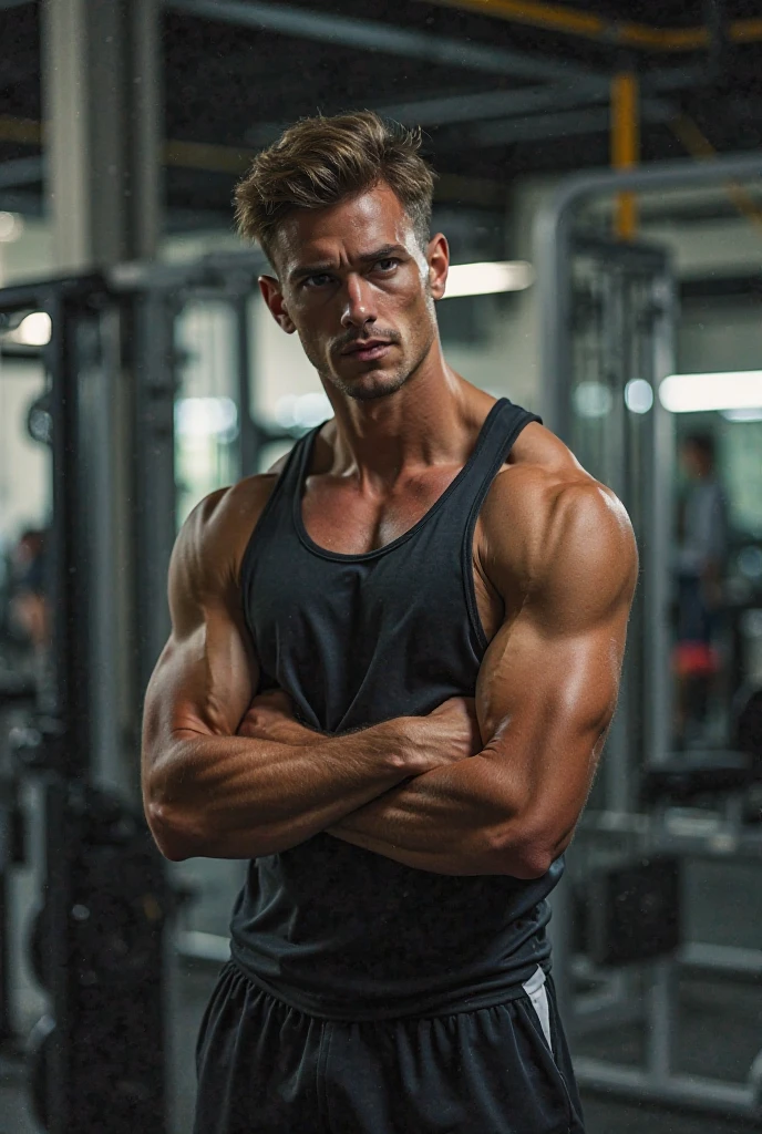 beau,masculin,israélien,Homme en tenue de sport dans une salle de fitness