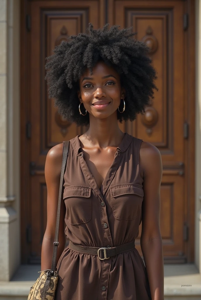 Jeune  black, en pleine forme ayant 24ans ,cheveux afro.
Mesurant 1,78m , yeux noirs, teint noir, brawny. Debout devant une maison en Afrique --auto