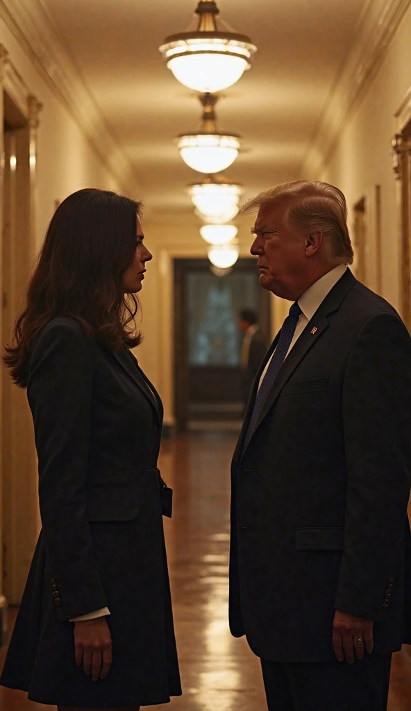 Kamala Harris and Donald Trump staring each other down like boxers