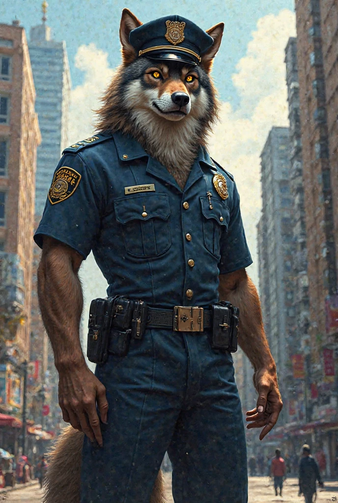Wolf in police uniform from Mexico City
