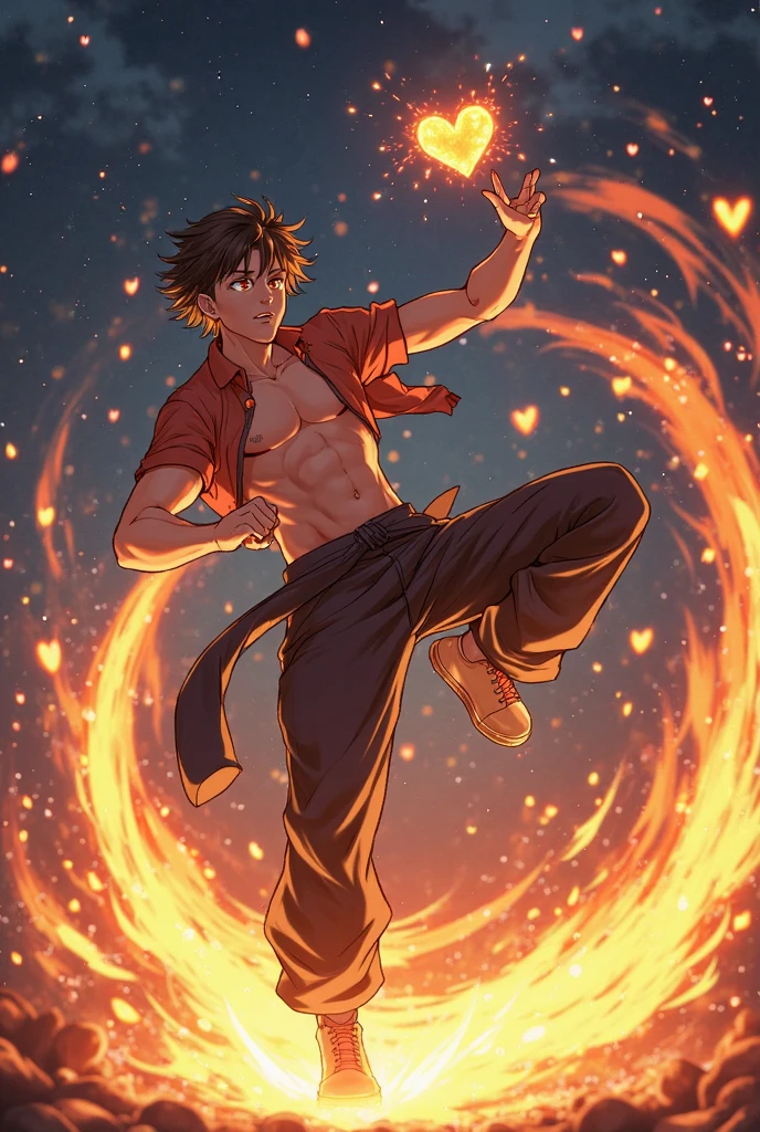 A poster of a bare-knuckle fight, with fireworks, stars, fire in the background.