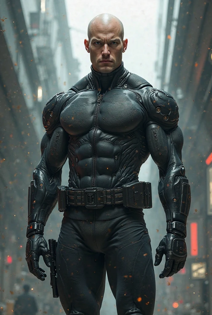 masutepiece、超A high resolution、Powerful images、8K、futuristic city street、In the flames of war、Leonardo DiCaprio Style Men's、Black bodysuit、Macho figure、Threaten with open hands、Invincible smile、