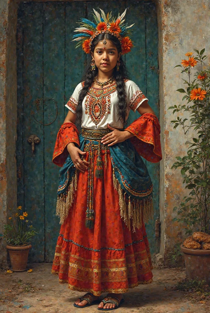 Young brunette woman of short stature and Aztec clothing 1469 .
Princess and beautiful