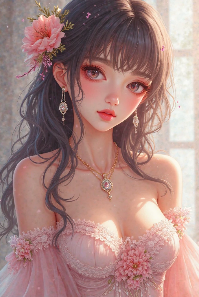 ((best qualtiy)), ((tmasterpiece)), (detail:1.4), Beautiful cyberpunk female images,hdr(HighDynamicRange),Ray traching,NVIDIA RTX,Hyper-Resolution,illusory 5,sub surface scattering,PBR textures,post-proces,Anisotropy Filtering,depth of fields,maximum definition and sharpness,Many-Layer Textures,Albedo e mapas Speculares,Surface coloring,Mitsu-Accurate simulation of material interactions,perfectly proportioned,rendering by octane,Two-colored light,largeaperture,Low ISO,White balance,Rule three points、8K raw data、Beautiful bright blue pupils,off-the-shoulder clothes,Fine pupils,Delicate face and eyes,long eyelasher,Blushlush,Delicate and fluffy hair,pink lip,Pure,Cute face,Sweet girl,Artistic sense,Casual wear,Advancedsense,butterflys,Cherry blossom petal,Beautiful hair accessories,Long hair and waist,Hair fluttering in the wind,wedding gown,curlies