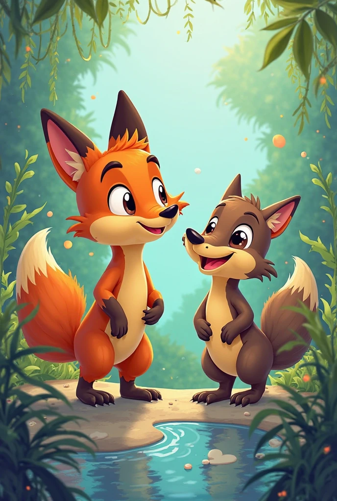 Create images of several animals communicating together