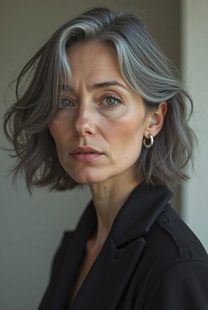 skinny girl. 60 years. gray hair. elderly.