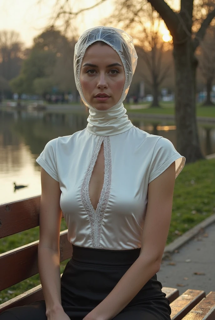 Um ser humanoide assustador estilo extraterrestre com olhos grandes e pretos, slim body pale and with a black outfit, os ser humanoide e bastante assustador