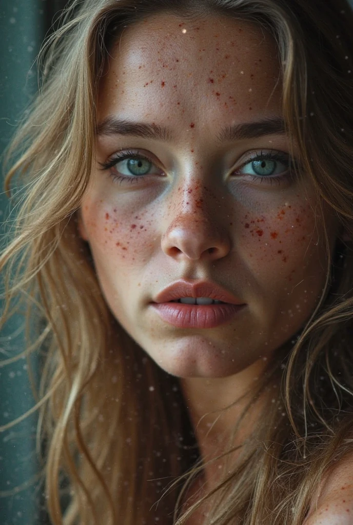 (film grain), (Close-up portrait), open mouth, 8k RAW photo, highest quality, upper body portrait, ((best quality)), sfw, A Woman 18 years old, blonde hair, freckles, pale imperfect skin, cinematic epic, insanely detailed, ((masterpiece)), absurdres, HDR, <lora:lora_allisonmack_v1_from_v1_160:1> <lora:popular:1>