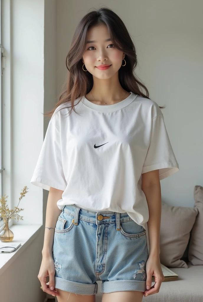 Cool idol girl、whole body、Good style、、、、、、、、、、Tanned thick legs、、Fluorescent orange workwear(Shorts Style)、Abandoned Factory、、