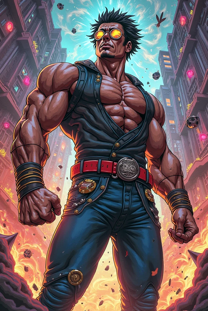 Anime character, 5.8 height, athletic bulky physique, wolfcut hairstyle.