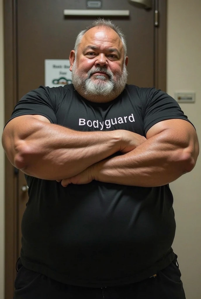 big old muscleman wearing a wrestling singlet in a locker room, nice bulge, mustache