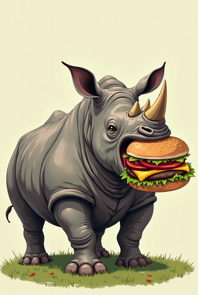 White rhinoceros eating burger