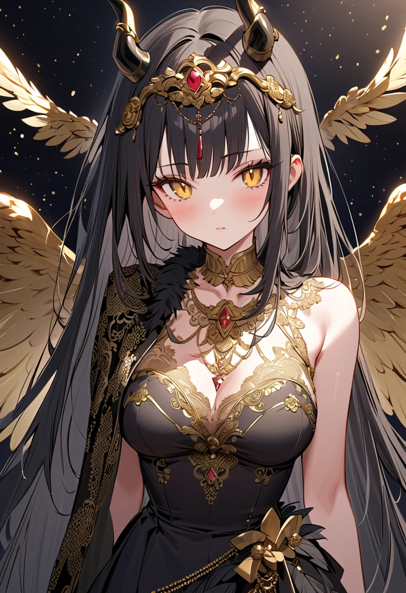 A black angel in the middle of the desert, during an eclipse, natta, character in the center of the image