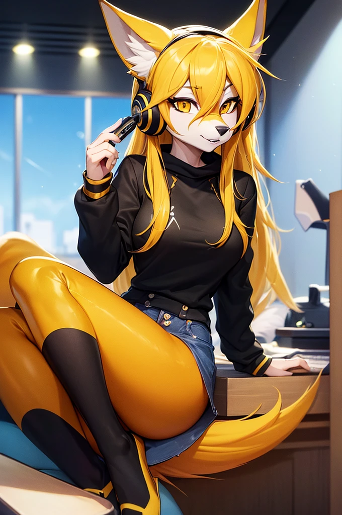 anime girl sitting at a desk with headphones on writing, anime style 4 k, digital anime illustration, digital anime art, anime style. 8k, anime moe artstyle, anime art wallpaper 4 k, anime art wallpaper 4k, anime style illustration, smooth anime cg art, detailed digital anime art, anime art wallpaper 8 k, realistic anime 3 d style, girl, furry , furry girl, fox, fox girl