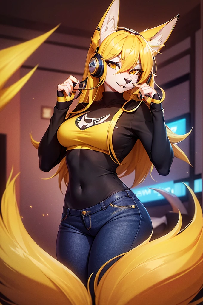 A lion with headphone and dancing cartoon style