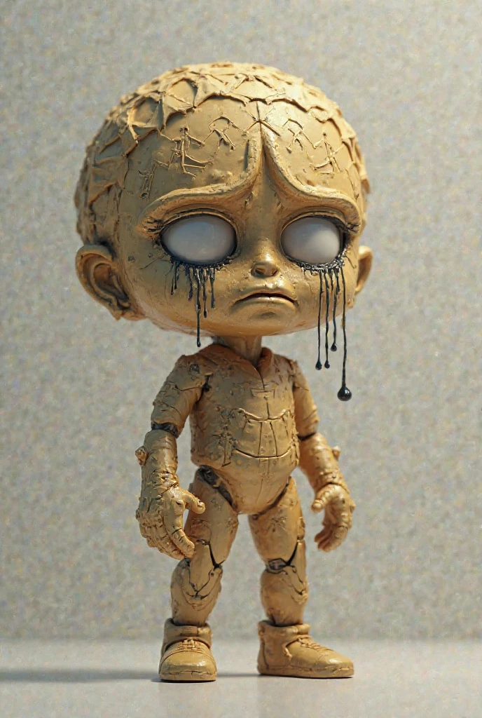 (best quality:1.2),ultra-light clay, clay, pottery, rough knitted texture, distressed, dirty, mineral pigments, 3D clay sculpture art, clay sculpture, rough surface, (1boy, earrings, jewelry, male focus, piercing, red eyes, sandals, solo, tattoo)