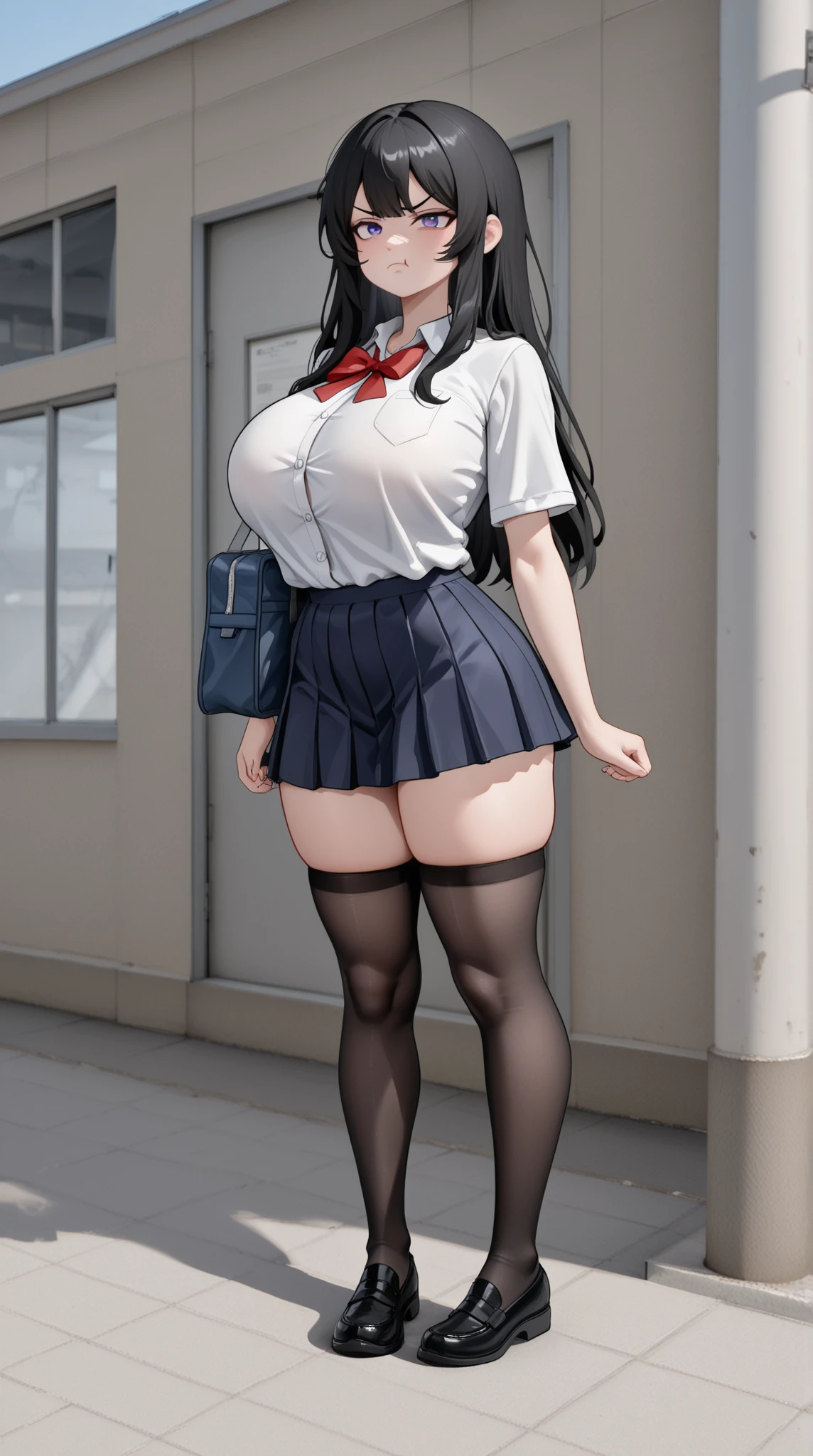 angry thicc curvy body ten women running on the mud, with long hair, wearing pleated skirt and black boots, viewed from below, underwear