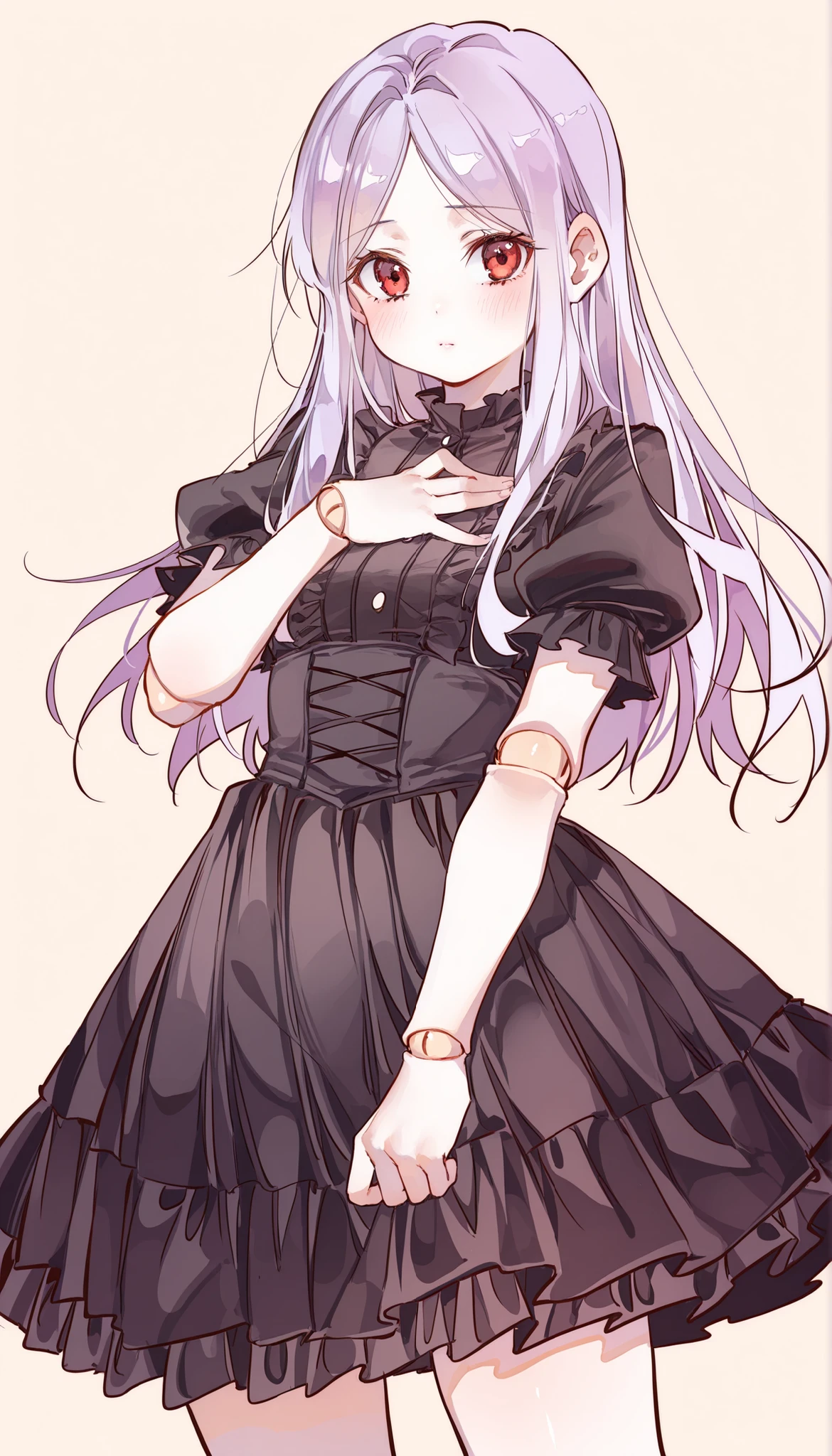 double eyelids,Sticking out tongue,white hair,Fair and rosy skin,The skin will be blown,The expression is very refreshing,one person,Wearing a lace dress and black,Weak women,bedding