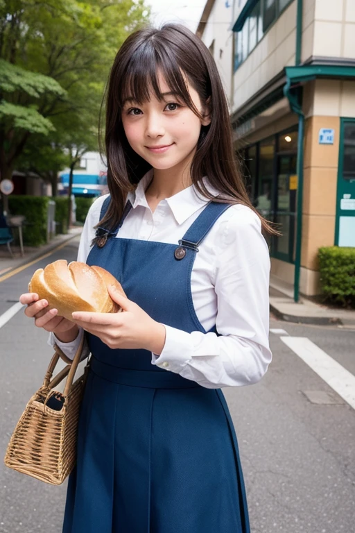 21 years old girl (Japanese cute face) wearing mini skirt and apron and working at shop selling umbrella and parasol