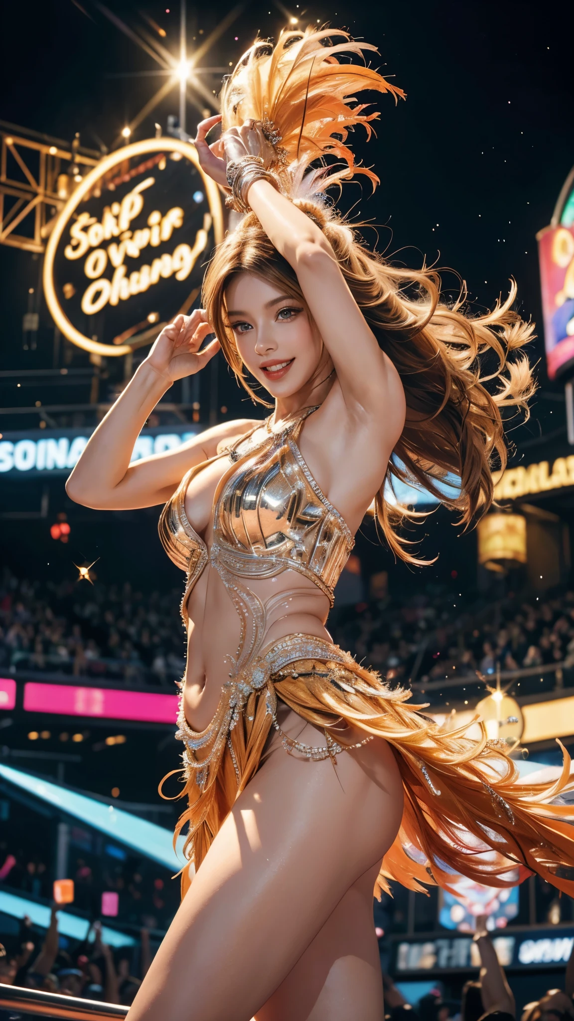 high resolution, Masterpiece, best quality, ((Hasselblad photos)), Sharp focus, (Cinema-grade lightinging), soft light, Dynamic angle, Girls, Mature brasileiroian woman, (Wear a samba dance costume.:1.2), carnival, Samba costume, Fine skin, Very long wavy colorดำ hair, Highly detailed hair, high-heels,big, full breasts,bare chest,narrow waist,Naked ass,Big butt,bare stomach,Glowing skin,complicated details, ((Cinema-grade lighting)),((colorดำ)), , brasileiro, carnival, color, 8K