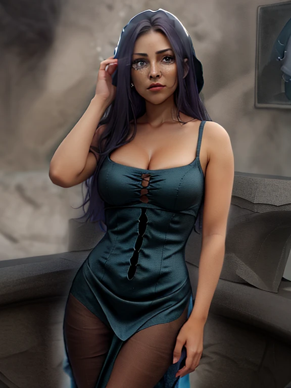 Beautiful girl , sexy busty, by the green wide, full body portrait , NSFW , gothic makeup high resolution 12k , perfect detailed