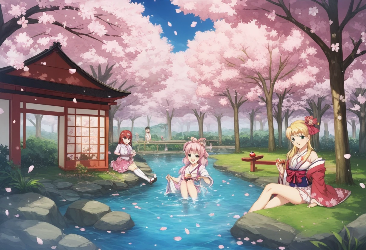 Girls under the cherry blossom tree,Flourish,People are prettier than flowers。Their delicate fingers caressed the petals of the cherry blossoms,Like a graceful dance,Attracted the attention of those around you。One of the girls named Xiaosha,Beautiful as a flower,Radiant hair。She is wearing a light pink kimono,Bring out her slender figure,Smiling tenderly at every cherry blossom blooming。She has a delicate floral fragrance,Lingering under the cherry blossom trees,It’s like the whole world is dyed in brilliant colors。In stark contrast to Xiaosha is another girl sitting under the cherry blossom tree,Named Dandan。She is wearing a white dress,Exuding a breath of sunshine,The smile is bright,Like the spring sun,It's heartwarming。Girls under the cherry blossom tree,It's like a beautiful picture,Adds a touch of bright color to the spring cherry blossoms。