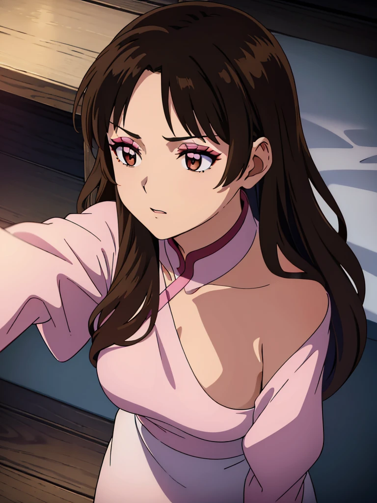 (A superb exquisite haruhi suzumiya), (haruhi suzumiya:1.5), brown eyes, brown hair, natural straight hair, hairband, ribbon, straight bangs, solo, nature, extremely delicate, straight facial features, peerless beautiful girl, soft, (sensual face), ((ecchi face)), dreamy quality, exaggerated facial features, solid color, delicate face, bright lips, slender waist, soft curves, super fine, 4k, natural moving, Ultra high resolution, (masterpiece:1.2, best quality), (finely detailed beautiful eyes: 1.2), (beautiful detailed face), sexy nude model, sexy pose, (large chest), (Perfect Body Proportions), (bedroom), Mekosuji, Spread your legs a little and show off your crotch,