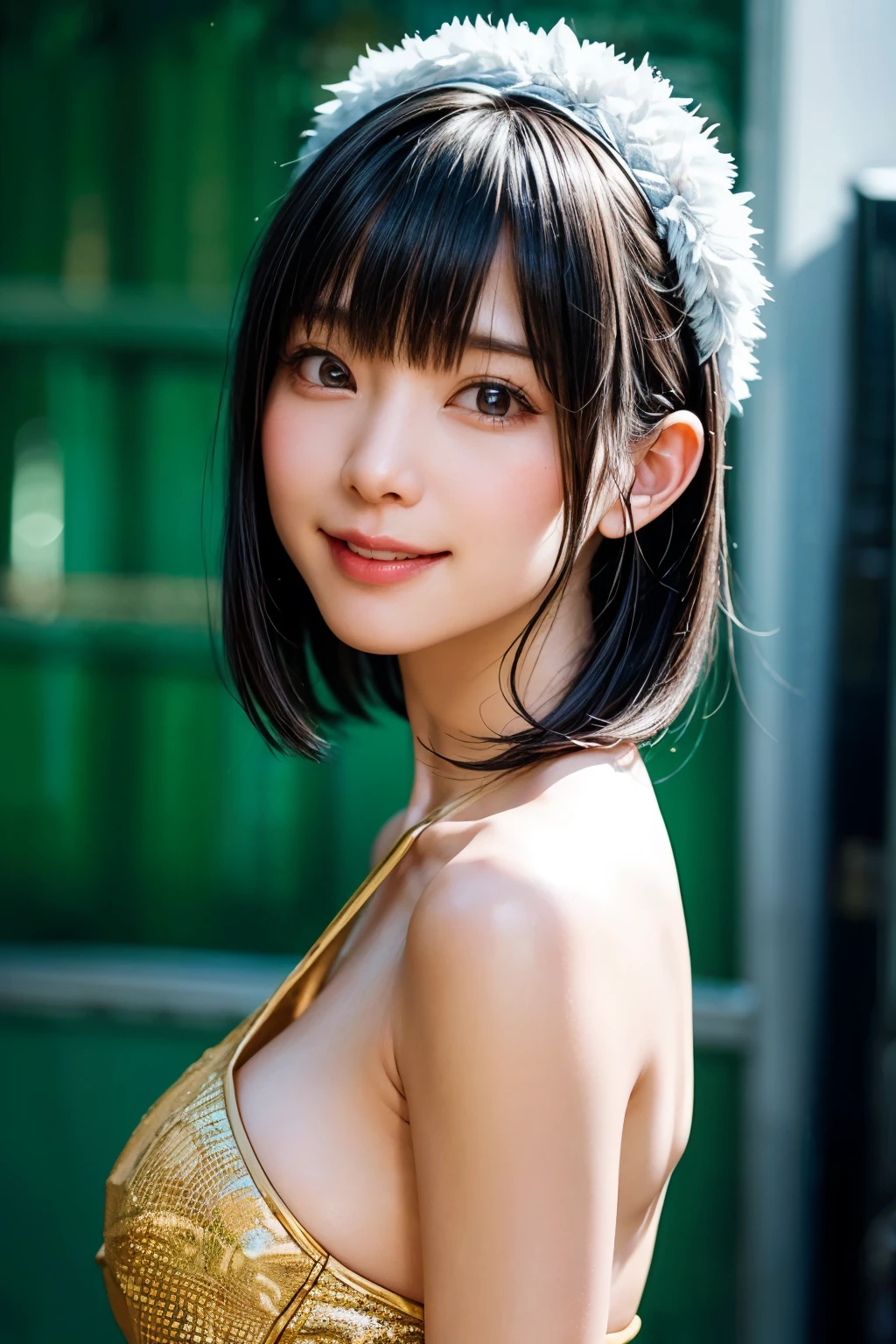 (high quality , Super detailed:1.2 ) , (Highly detailed beautiful face:1.4), ((Highest quality)), ((masterpiece)),smile ,beautiful woman, ((highest quality)), ((masterpiece)), (be familiar with), perfect face、(8K, highest quality, masterpiece:1.2),(highest quality:1.0), (ultra high resolution:1.0),((Natural big breasts:1.2)),((Upper Body))