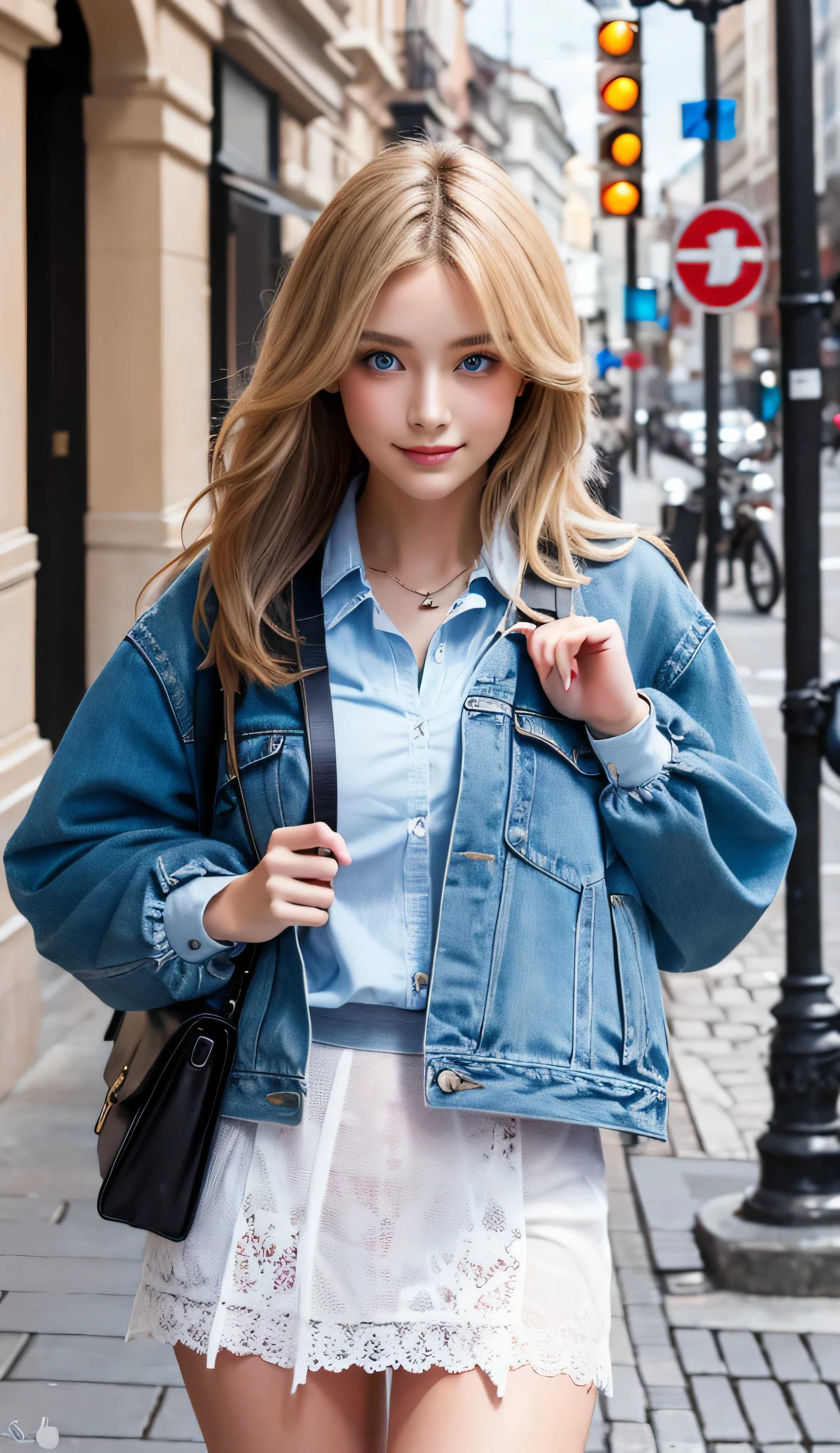 (8k, ultra-high resolution, highest quality, masterpiece:1.2), Masterpiece, best quality, illustration, ultra detailed, finely detailed, high resolution, 8k wallpaper, perfect dynamic composition, beautifully detailed eyes, (((She lifted her skirt with both hands to reveal her white panties))), A solo image of ChristiaAOT, the beautiful blonde girl with a captivating smile. Her hair cascades down, partially obstructing her bright blue eyes. She wears a stylish jacket, and her medium-length hair frames her face, creating a mesmerizing allure. This realism-focused, high-definition image is a masterpiece, featuring a detailed face and finely textured skin. The background is blurred, drawing all attention to Christa Renz's charming, enchanting presence. Photographed using a Canon EOS R5, 50mm lens, and F/2.8 aperture, this image showcases the perfect proportions and