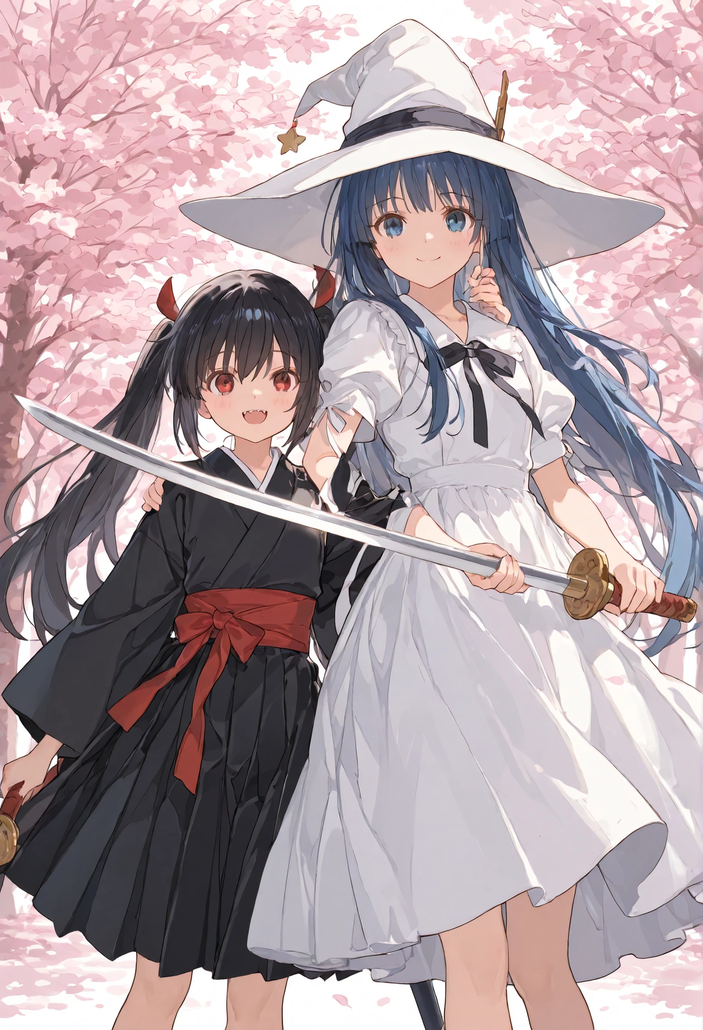 ManonLibelle; Pandemonium; fanart; multiple girls, 2girls, outdoors, long hair, tree, scenery, graveyard, tombstone, dark, sky, night, grave, bare tree 
BREAK
ManonLibelle; 1girl , japanese clothes, blue hair, upper body, hand
BREAK
Pandemonium; 2girls, white dress,  black hair, upper body, water color, smile