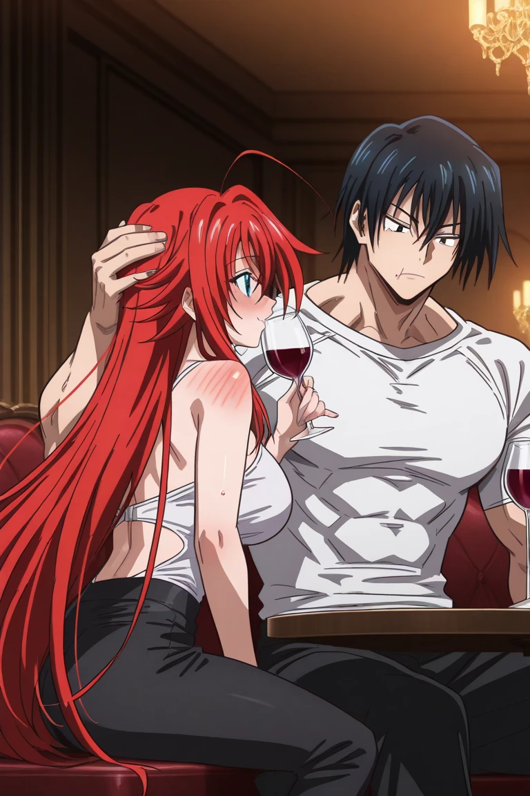 senna 1girl, 1boy, thigh sex, , crop top, highleg panties, mature male, grabbing, hug from behind,, masterpiece, best quality, highly detailed,red eyes,