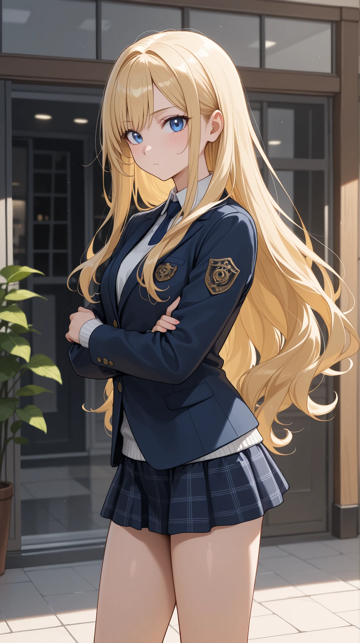 blonde long hair, mini skirt, elite,