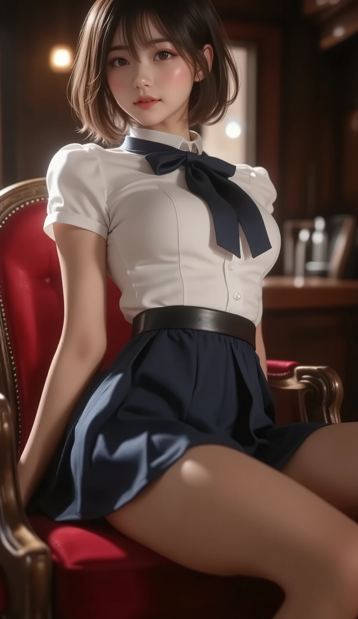 (masterpiece, realistic:1.3), (extremely intricate:1.2), (photorealistic:1.4), (extremely delicate), (ultra realistic:1.3), (medium shot:1.2, from below, (long angle shot:1.2) center focus, symmetrical), (modelshoot style), hyperrealistic photography, extremely detailed CG unity 8k wallpaper, UHD, HDR, RAW photo, dslr, hyperrealistic 3d render, realistic LUT, cinematic LUT, 
<lora:ostris_HDhelper_v10:0.1>, <lora:ostris_detailSlider_v40:2>, (DOF, blurry background), (lens flare, heresy flare:1.3), 
at shcool, classroom, teacher's office, Seated on a park bench, she gazes into the distance, her gentle smile captivating passersby, (pale skin, detailed skin:1.3, Glossy skin + Shiny skin:1.1), hair ornament, exquisite earrings, necklace, lace trim choker, gigantic breasts, skinny body, fit body, slim, narrow waist, abs, slim legs, long legs, thighhighs, stockings, high heels, cameltoe, pussy view, panties, 
<lora:enigmata_reijuGakuen_miyukiHara_v10:0.9>, MiyukiHara, brown hair, long hair, ponytail, brown eyes, bow, blue jacket, white shirt, pencil skirt, brown thighhighs,