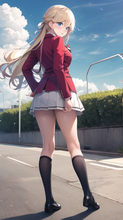 hight resolution, nffsw, Perfect Pixel, 4K, nffsw, nffsw))), 1 Girl's Ass, Single, Solo, Beautie、full body seen、 ((Detailed face, Blushing:1.2)), ((Smooth texture:0.75, Realistic texture:0.65, Photorealistic:1.1, Anime CG style)), medium breasts, Dynamic Angle, Perfect body, Gothic Lolita costumes、 Stairs in a Western-style building、Looking up from the bottom of the stairs、Very embarrassing panic smile, turned around、bending forward、(The wind flipped my skirt and exposed my butt....................、Touching the buttocks with both hands、White panties)、
