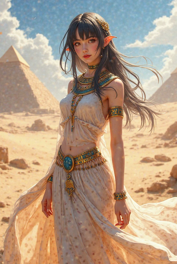 1girl, Ancient Egypt , ++young girl, ancient egypt clothes, +cute, detailed, seminude, +++higashiyama shou art, hdr