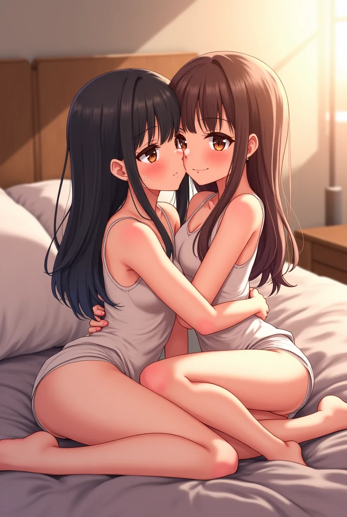A 2 anime boy tried to wake up his mother and the boy took off the blanket and his mother only had some panties on and he accidentally took off his mother&#39;s panties 