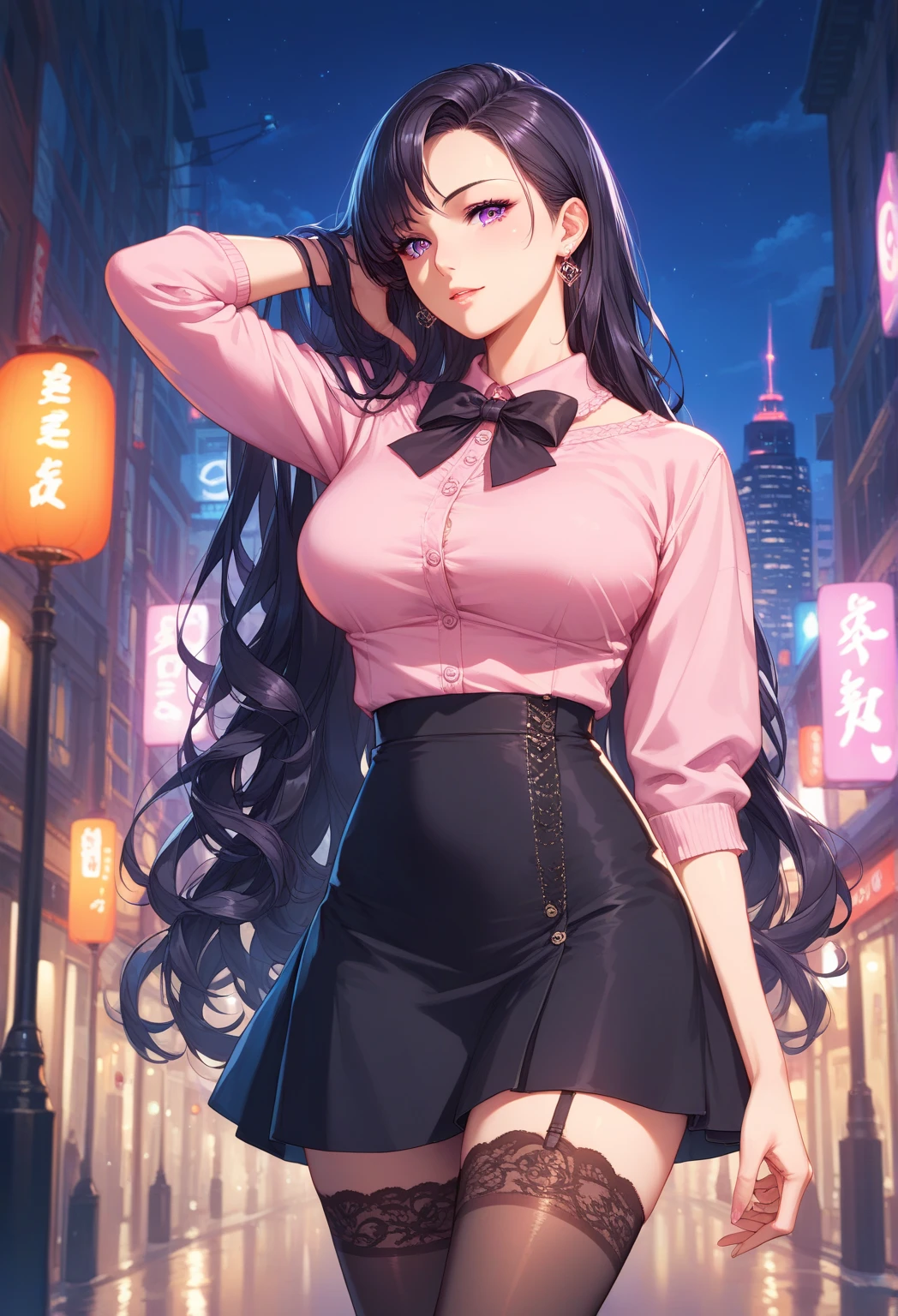 (1girl:1.3, solo), (upper body:1.3), (standing at downtow street, waiting:1.3), (((starring at the viewer:1.5))), (arms behind back:1.3), (random posing:1.3), BREAK, 1girl, solo, milf, European girl, hot model, (attractive model:1.37), (promotional model:1.2), highly detailed eyes and pupils, realistic skin, ((attractive body, gigantic breast:1.38, disproportionate breasts:1.38, thin waist:1.15)), medium-length thin hair, ((pony-tail hair style:1.3), mahogany hair, extremely detailed hair, delicate sexy face, sensual gaze, shiny lips, BREAK, (dogi:1.3,long-sleeve), (black hakama:1.3), red waist obi, detailed clothes, BREAK, (outdoor, Times Square garden background, blurry background:1.25, simple background, no-human background, detailed background), (under sunset:1.37), BREAK, (attractive posing), ((realistic, super realistic, realism, realistic detail)), perfect anatomy, perfect proportion, bokeh, depth of field, hyper sharp image, (attractive emotion, seductive smile:1.2, happy:1.2, blush:1.2, :d:1.2, :p:1.2), 4fingers and thumb, perfect human hands, wind, BREAK, (Masterpiece, best quality, photorealistic, highres, photography, :1.3), ultra-detailed, sharp focus, professional photo, commercial photo,