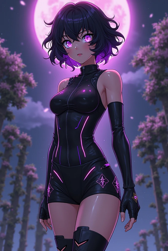 1girl,((1mujer,solamente)),ojos detallados, Perfect features, (obra maestra), (La mejor calidad:1.4), damp skin, piel brillante, piel brillante,  by the management, ojos morados, [((Purple turtleneck swimsuit, muslos altos,((cuerpo completo)), fondo simple morado))],sin mangas,((leotardo de cuello alto morado)),manos detalladas, solamente,