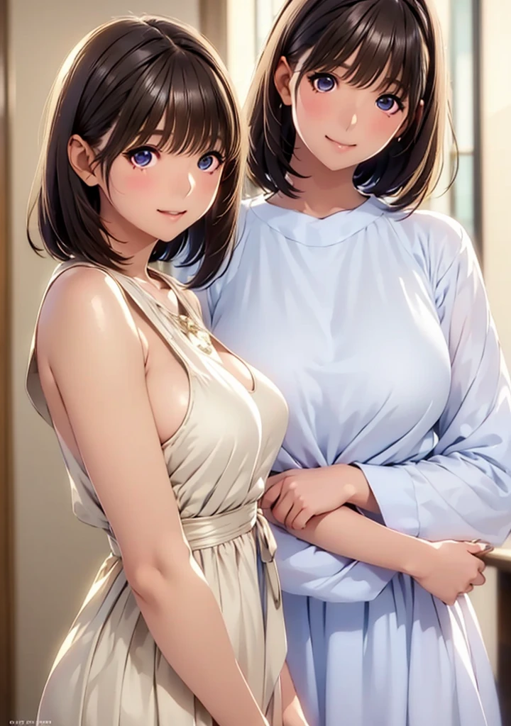 Nikon RAW Photos、8 K、Fujifilm XT3、master masterpiece、best-quality、Real、photo-realistic、ultra- detailed、1girle、solo、Diamond Stud Earrings、Brown hair、Hazel eyes、Serious Expression、White dress shirt、White blouse、Standing in the bedroom、saika1、Beautiful breasts、White bra、cleavage of breast、Sexy、Mature women、baby face --auto