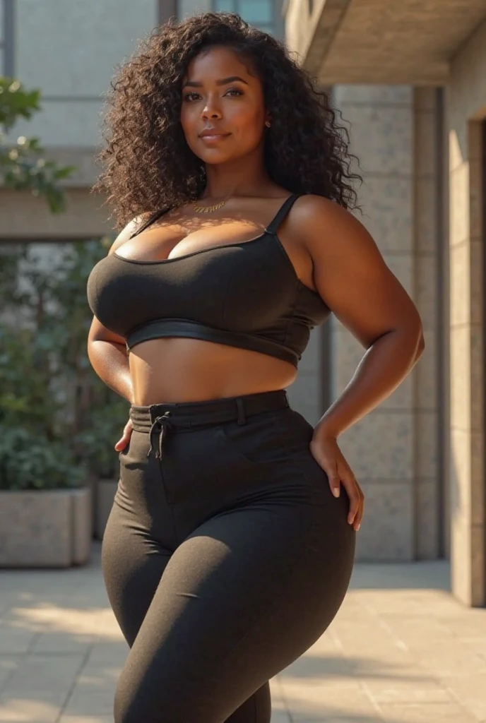 Photo of black model in an college hallway ,beautiful makeup, gorgeous, (large breasts:1.3) , wearing Henley shirt and leggings, thick, curvy, ,best quality,4k,8k,ultra hires,realistic,photo realistic,RAW photo,hdr,sharp focus,skin imperfections,masterpiece, realistic face, detailed face, soft lighting,bokeh,quadboob,