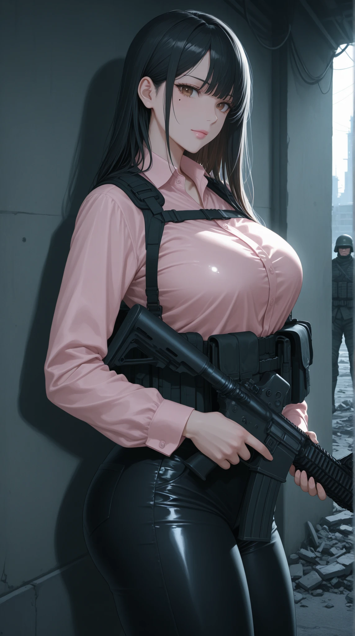 (Big Tits,Plump,Big Breasts,Saggy breasts,heavy),(Black Hair,ponytail,Rin々Shii),(Female Spy,Undercover Agent,Rubber Suit,High heels),Underground laboratory,dim,night,(Covert behavior,espionage activities),Able Spy,One Woman,(imprisoned,Being restrained,Being captured by the enemy,Crucified),((Surrounded by strong men,sexual harassment,baton)),humiliation