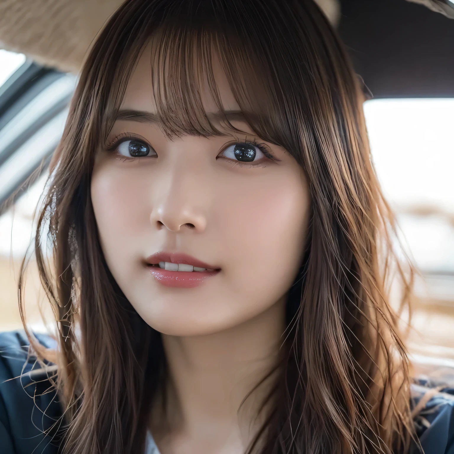 Japanese female bikini In the car Sitting in the passenger seat Photo taken from the driver's seat Big Breasts Wearing a disposable mask Not looking at the camera H cup breasts Bigger disposable mask around the car Non-woven mask Plump Shy laugh Big Ass Perfect Fingers