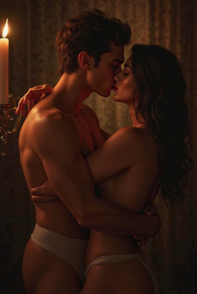 A happy and intimate scene featuring a young shirtless man with short curly black hair, played by Kit Harington, lying in bed with a smiling woman with blonde hair, played by Sadie Sink. They are nestled closely under soft, luxurious blankets in a grand medieval-style bedroom. Kit Harington is holding Sadie Sink gently, both of them looking content and joyful. The room is warmly lit by the morning sun streaming through large, ornate windows, creating a cozy and romantic atmosphere.

Details:

    Kit Harington: Shirtless, muscular, with short curly black hair. Display a content and loving expression, holding Sadie Sink gently.
    Sadie Sink: Long blonde hair, lying next to Kit Harington, smiling and looking happy. Wrapped in soft, luxurious blankets.
    Setting: Grand medieval-style bedroom. Large, ornate windows with morning sunlight streaming through.
    Mood: Cozy, romantic, and joyful.
    Lighting: Warm, natural morning light enhancing the cozy and intimate feel of the scene.