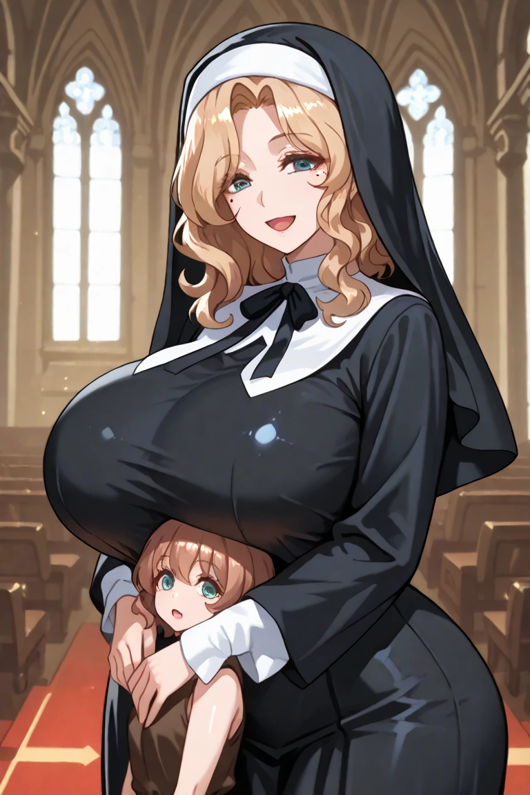 (woman),(((children Grab woman's Thighs,open leg:1.2))),(huge breasts:1.0),((nsfw)),(Squint eyes:1.2),(embarrassing:1.3,blush:1.3),(orgasm:1.3),(intense ecstasy:1.2),(tears:1.1),(skirt,lace panties:1.1),(milf:1.1),(clear:1.3),(stupid:1.1),(vapor:1.1),(wet:1.0),(Sweat:1.2),(Long Sleeve),(((tight shirt,button-down))),((at the church:1.1)).(nun:1.1),