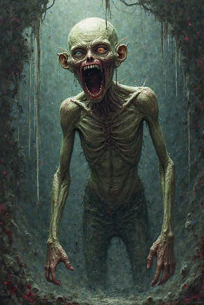 1boy, full body, scp096, bald, creepy, alien, standing, attacking, mouth and eyes wide open, standing in a field, grass, sun, daylight, <lora:scp096:1>