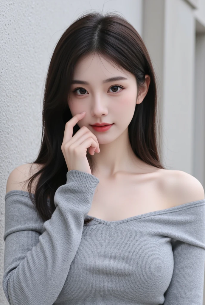 best quality, masterpiece, ultra high res, photorealistic, 1girl, offshoulder, smile