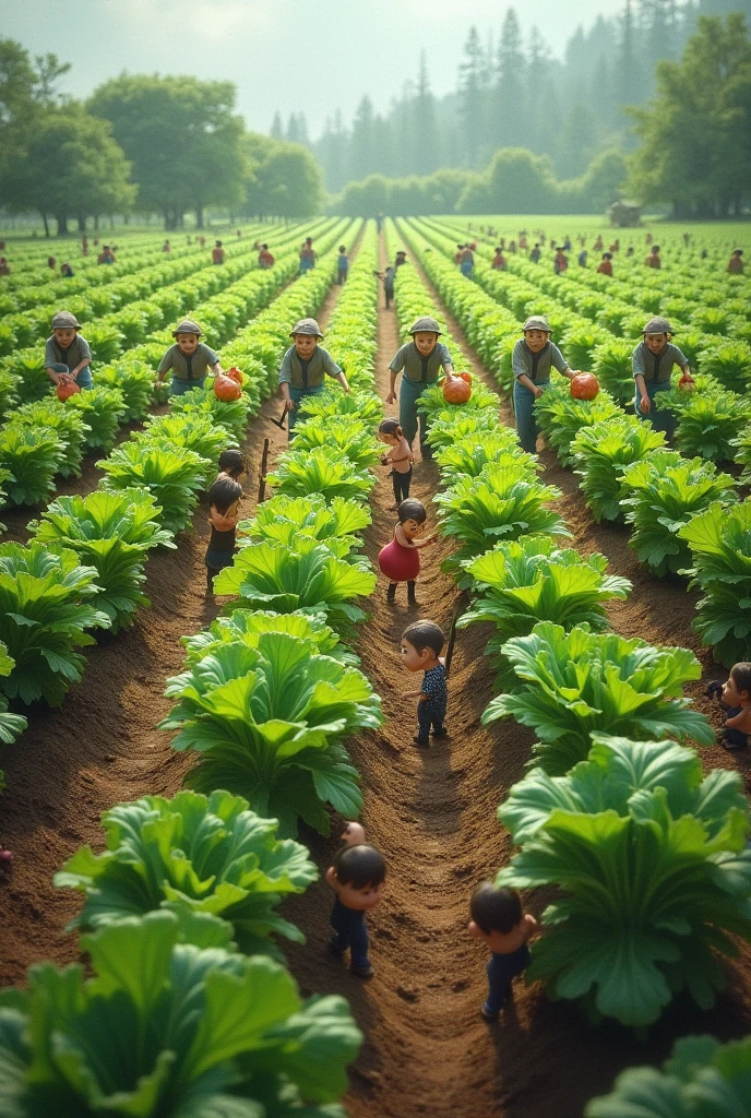 A group of children, spring, Farm, vegetable, planters, Idyllic, wide shot, perspective, Color Field painting, Fujicolor, super detail, best quality